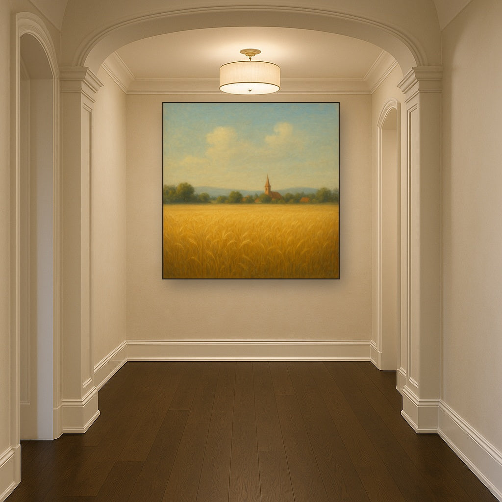Sun-Drenched Wheatfield & Distant Village No. 3 Oil Painting - View 5