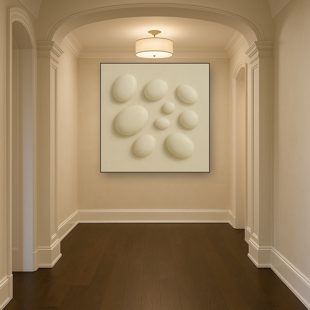 Organic Pebble Relief in White No. 6 - Modern Fine Art Oil Painting - View 5