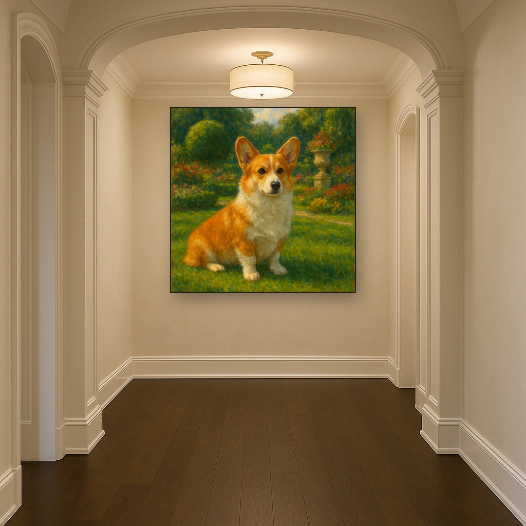 Pembroke Welsh Corgi in Royal English Garden No. 15 Fine Art Oil Painting - View 5
