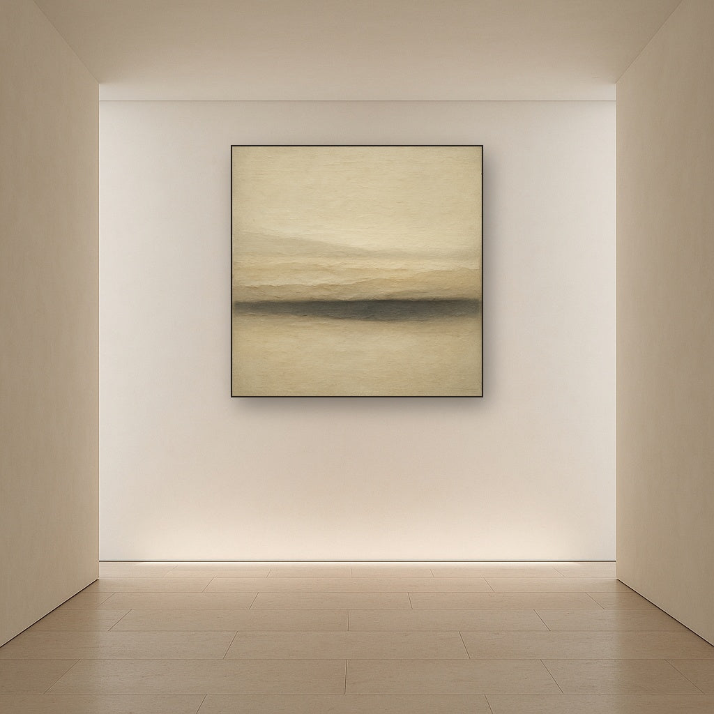 Raw Limestone Horizon & Washed Linen No. 23 Oil Painting Staged in Bright Entryway and Hallway Gallery Wall, Hand Painted Fine Art on Linen