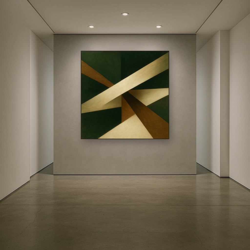 Kinetic Diagonal Planes in Forest & Alabaster Fine Art Oil Painting - View 5