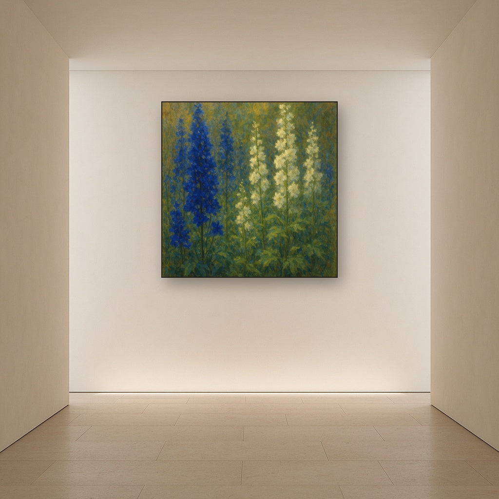 Wild Blue Delphiniums & White Larkspur Garden No. 9 Fine Art Oil Painting - View 5