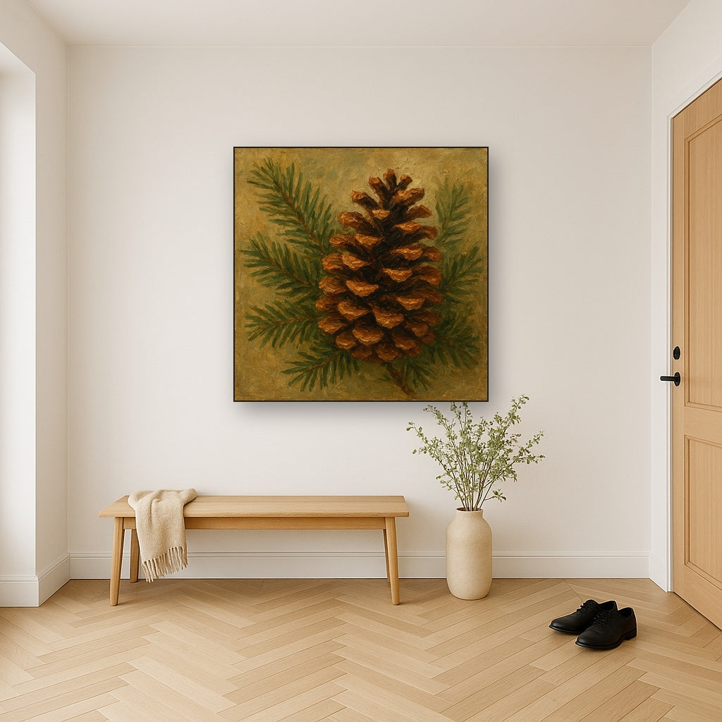 Scandinavian Pine Cone Botanical Oil Painting - View 5
