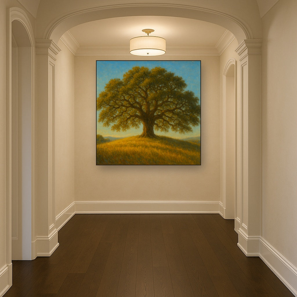 Old Oak Tree on Sunlit Meadow Ridge No. 2 Fine Art Oil Painting - View 5