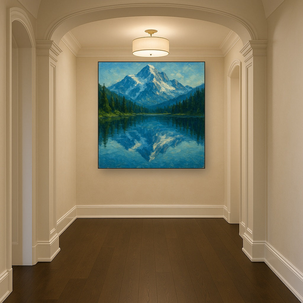 Cascades Mountain Reflection Landscape Oil Painting - View 5