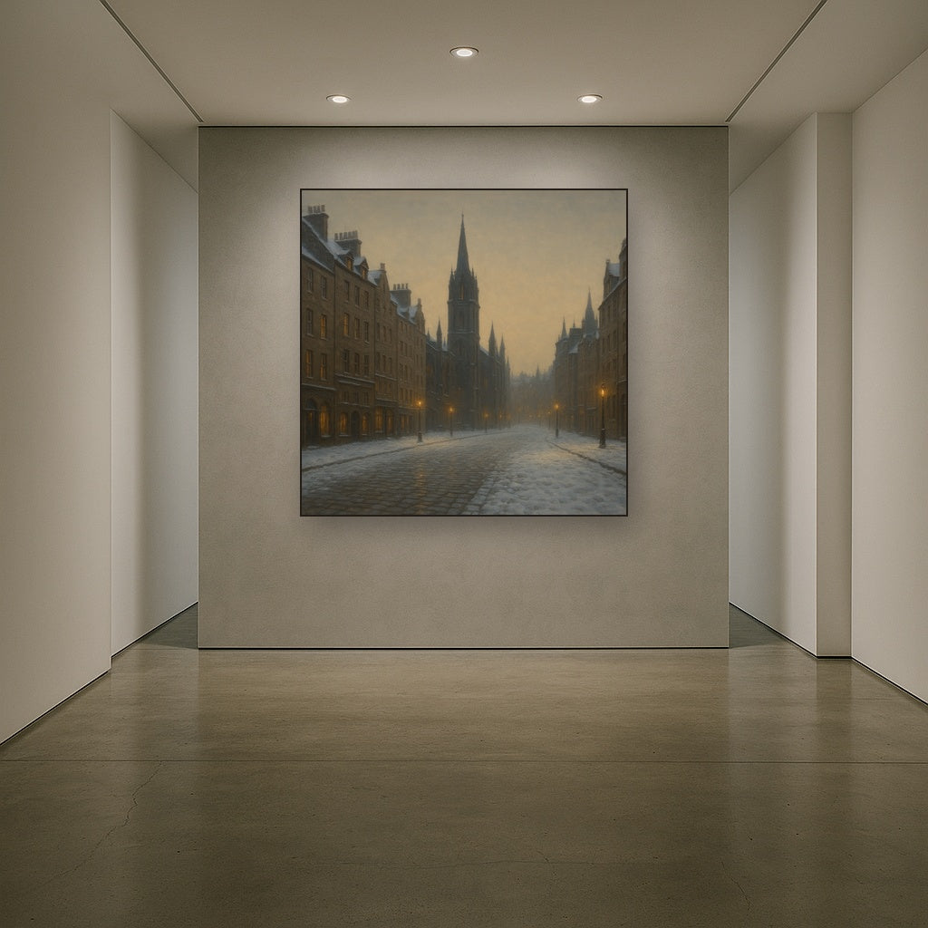 Edinburgh Old Town Royal Mile in Snow No. 11 Oil Painting - View 5