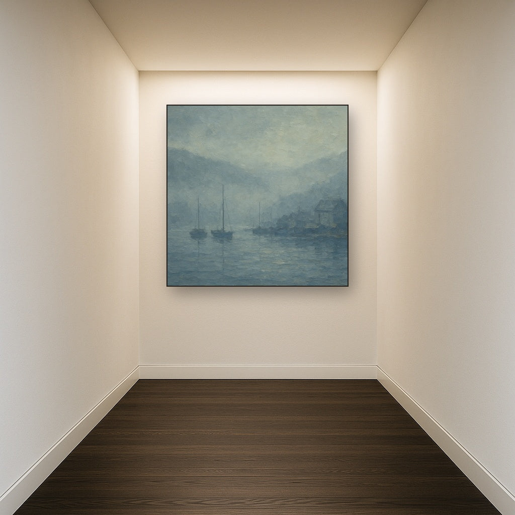 Quiet Harbor in Fog Seascape Oil Painting - View 5