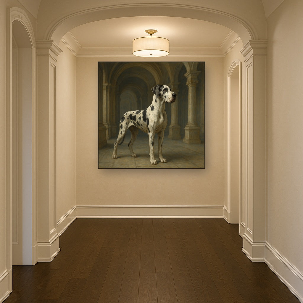 Regal Great Dane in Grand Architectural Hall No. 4 Fine Art Oil Painting - View 5