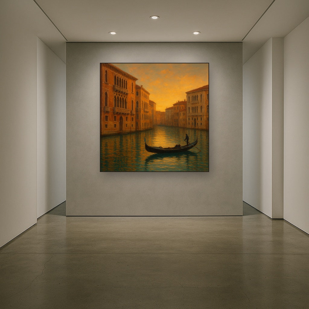 Venetian Canal Palaces at Golden Hour Oil Painting - View 5