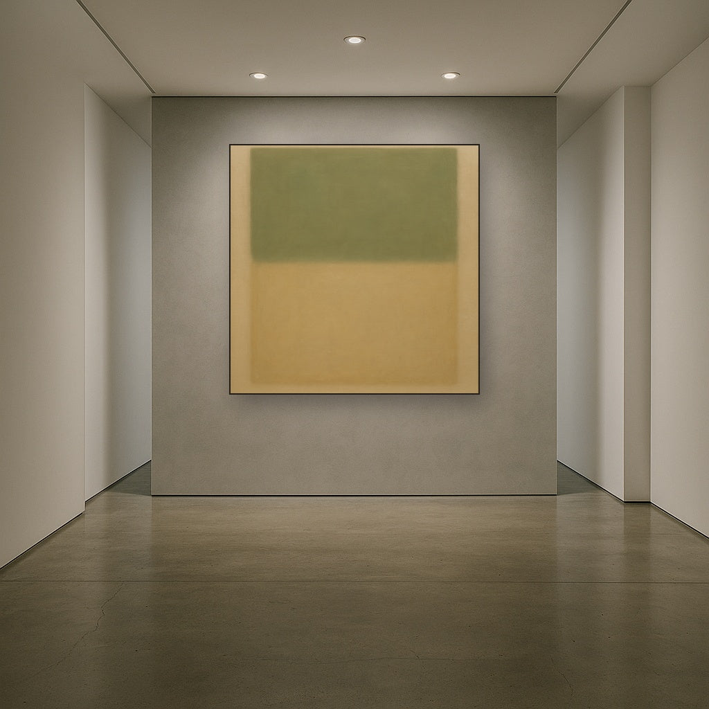 Sage Olive & Pale Sandstone Minimalist Harmony No. 18 Oil Painting Staged in Bright Entryway and Hallway Gallery Wall, Hand Painted Fine Art on Linen