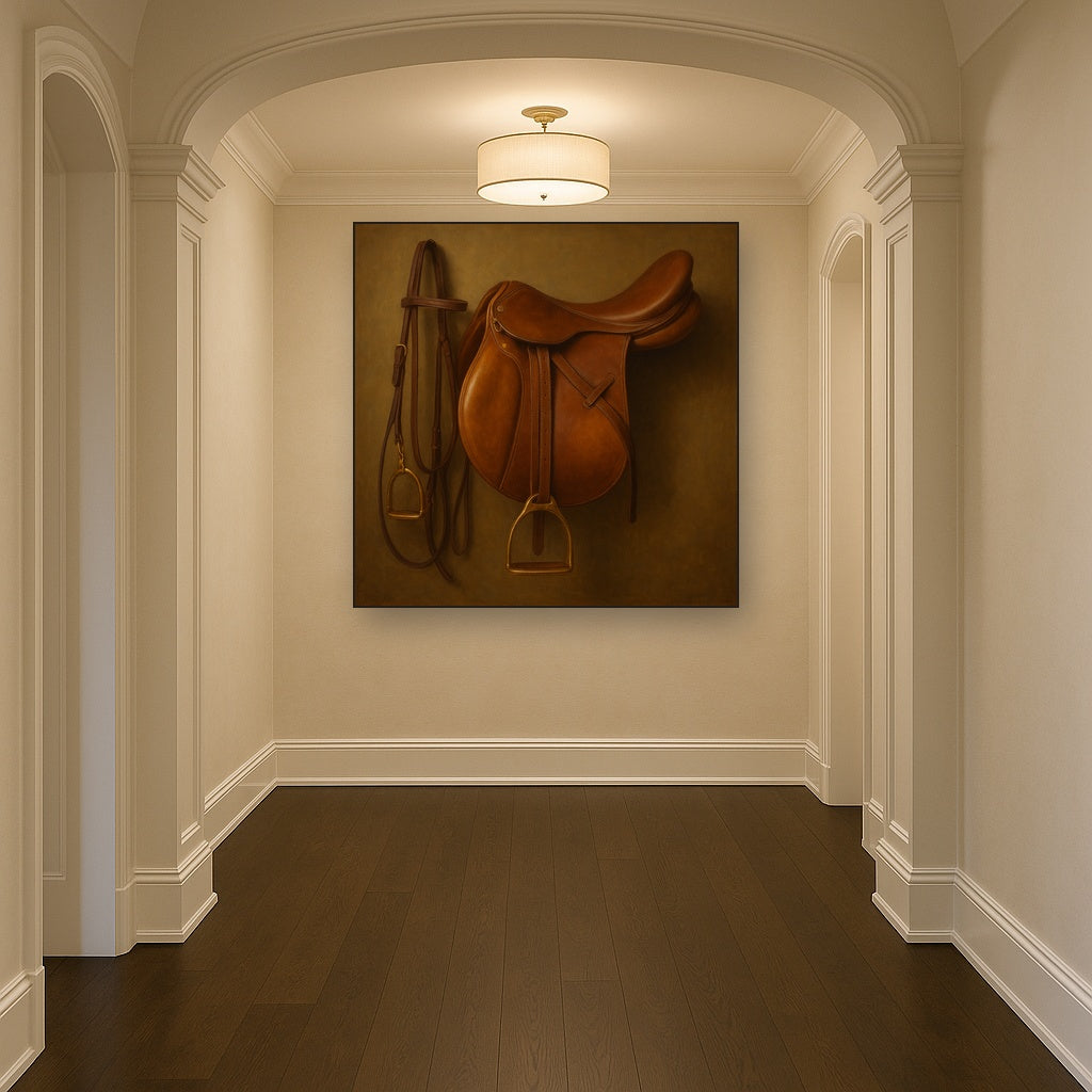 Vintage Bridle & Polished Leather Saddle No. 17 Oil Painting - View 5
