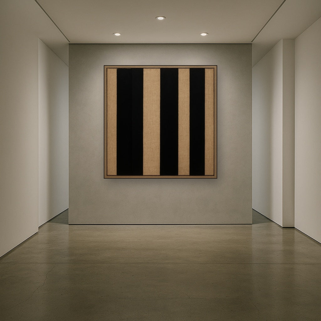 Minimalist Black Stripe & Raw Linen Rhythm No. 2 Fine Art Oil Painting - View 5