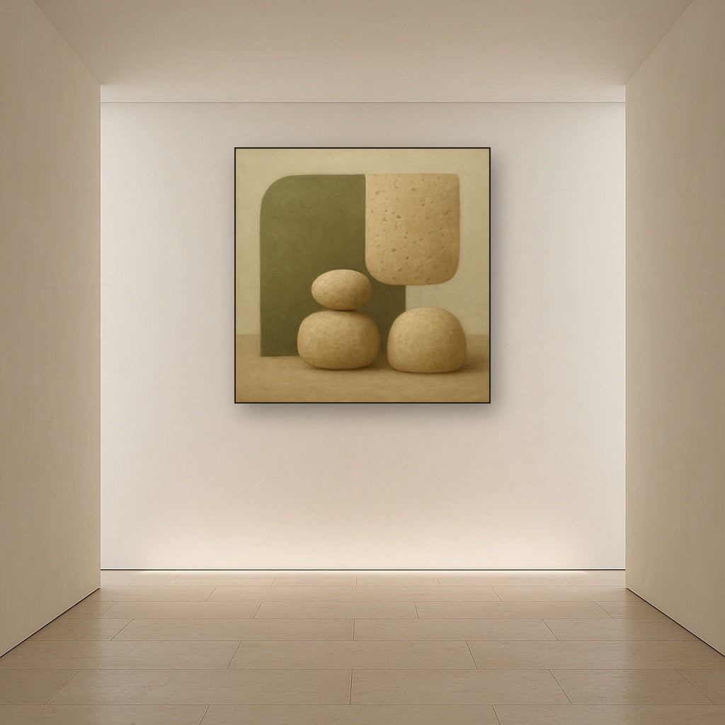 Muted Olive & Sandstone Geometric Balance No. 24 Oil Painting - View 5