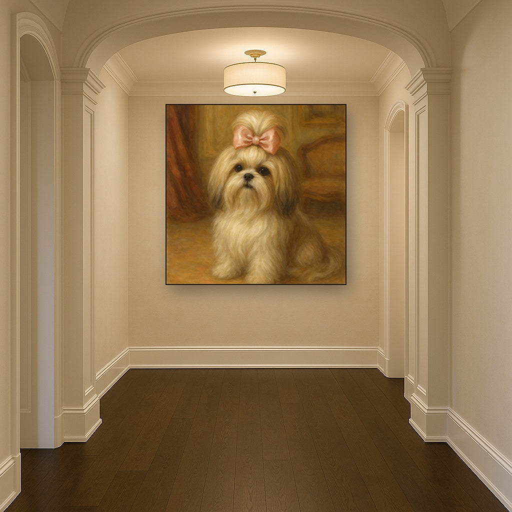 Sweet Shih Tzu with Silk Bow in Parlor No. 2 Fine Art Oil Painting - View 5