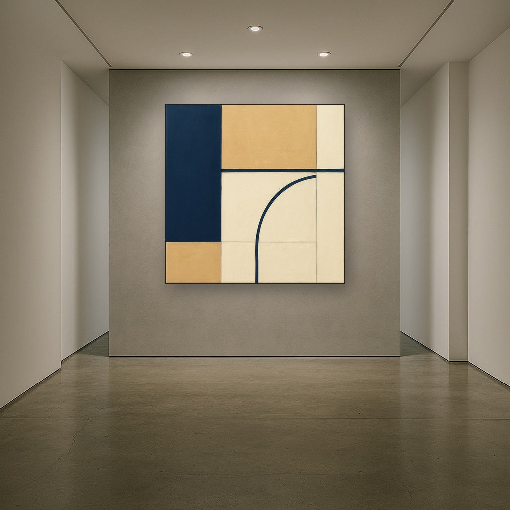 Navy & Warm Beige Geometric Line Balance No. 13 Fine Art Oil Painting - View 5