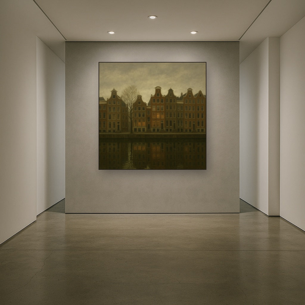 Amsterdam Canal Houses Under Overcast Sky No. 20 Oil Painting - View 5