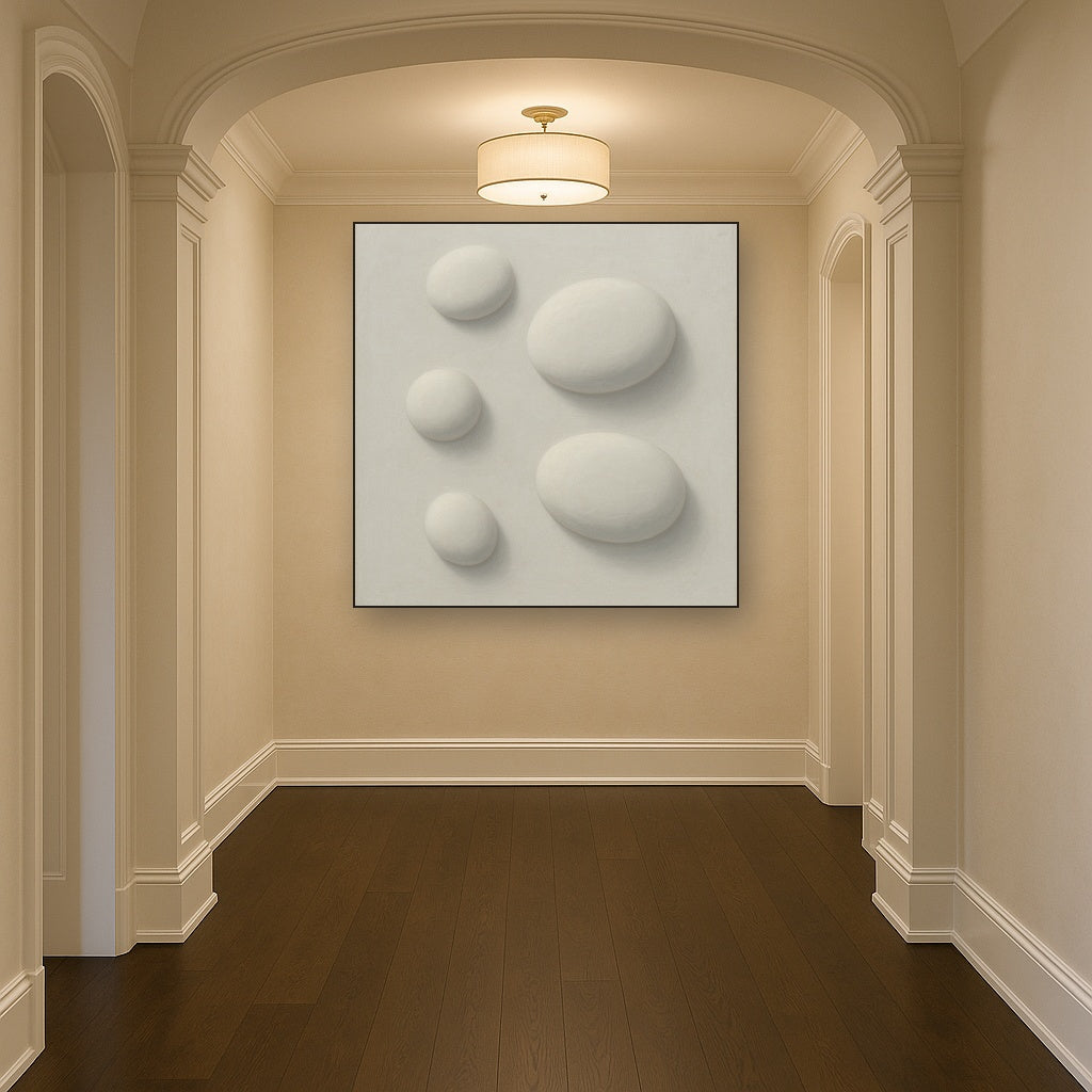 Organic Pebble Relief in White No. 6 - Modern Fine Art Oil Painting - View 5