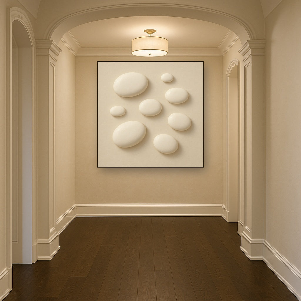 Organic Pebble Relief in White No. 6 - Modern Fine Art Oil Painting - View 5