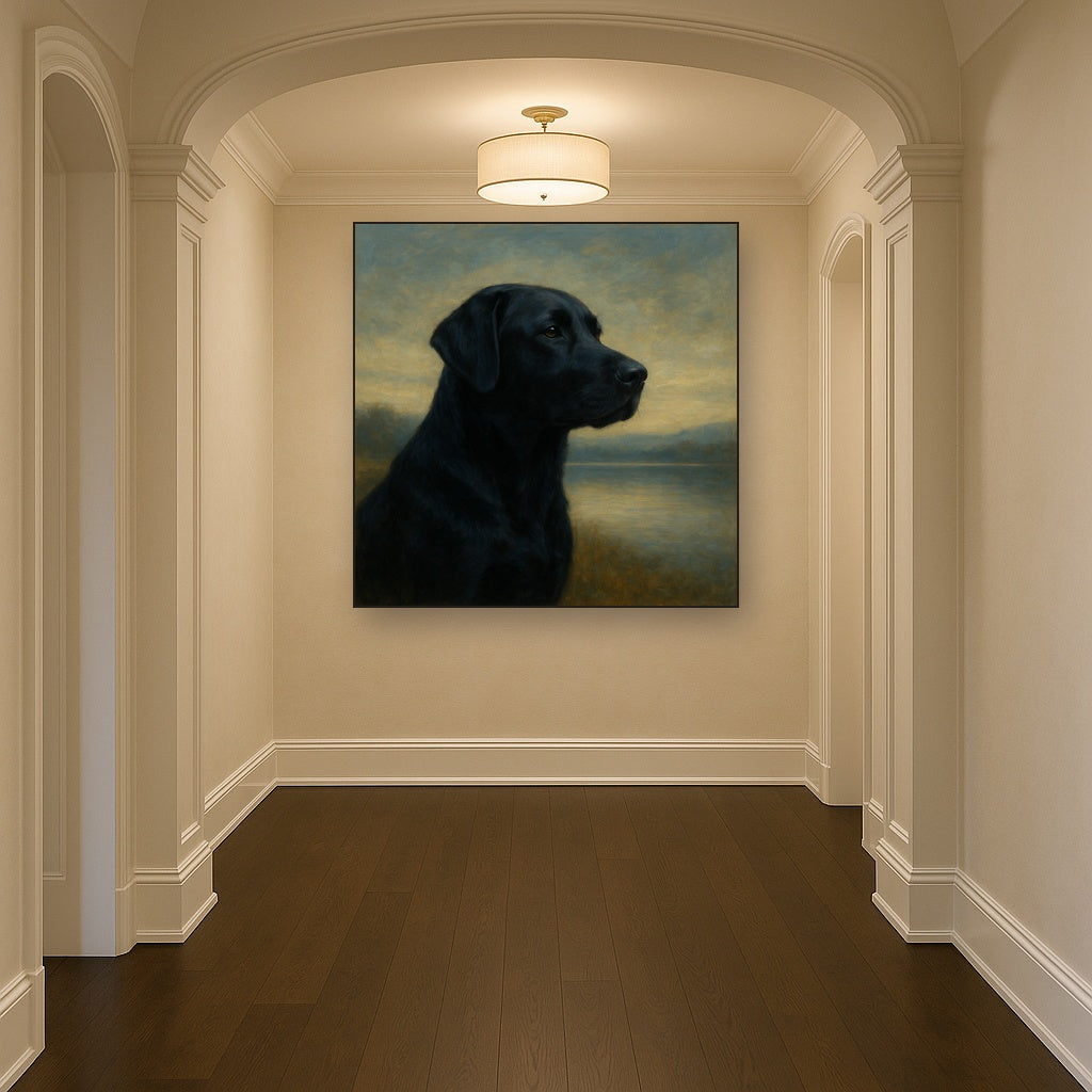 Black Labrador Retriever by Misty Lake Horizon No. 11 Fine Art Oil Painting - View 5