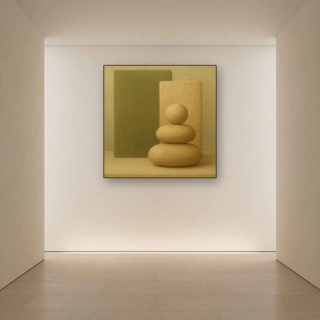 Muted Olive & Sandstone Geometric Balance No. 30 Oil Painting - View 5