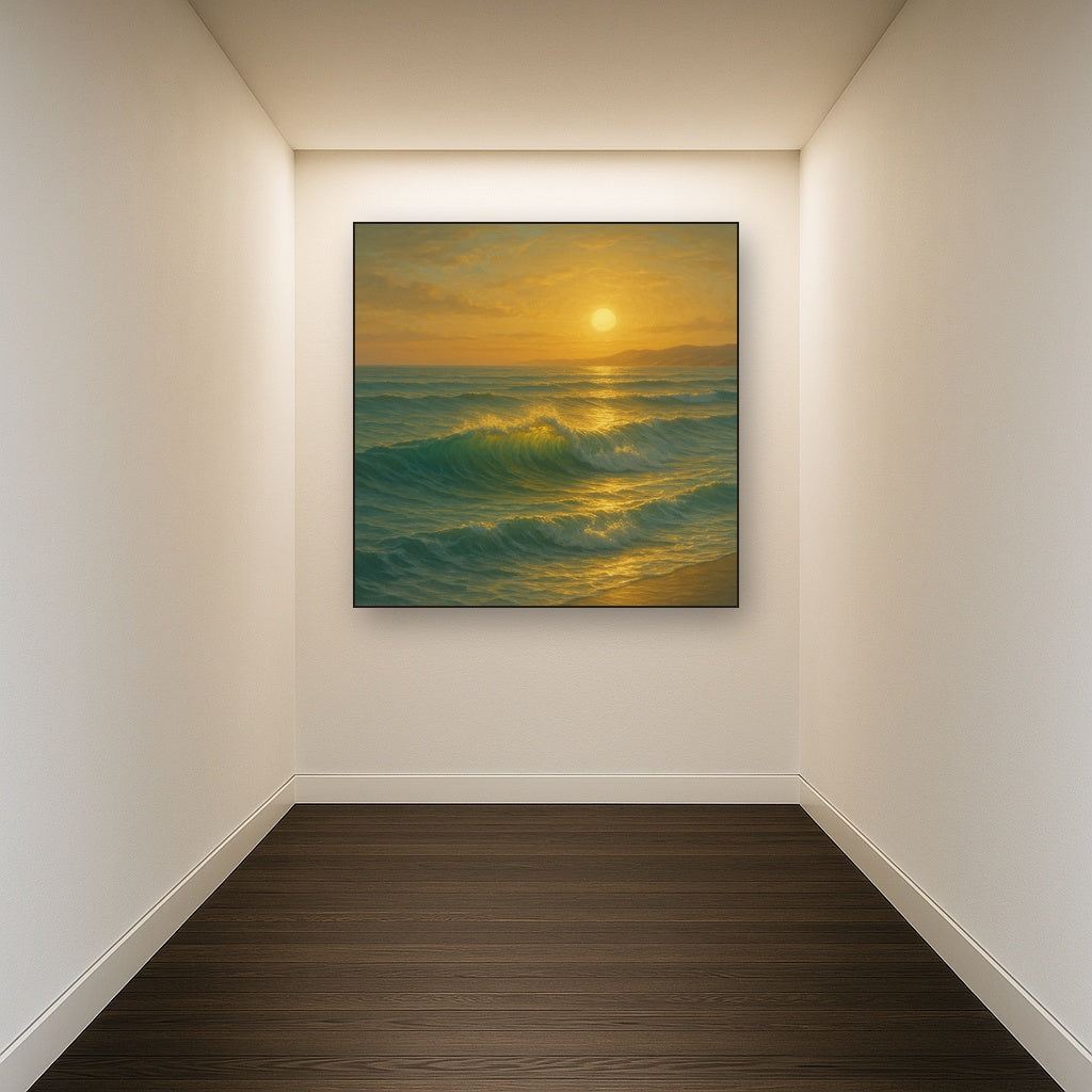 Golden Hour Sunlight on Ocean Swells No. 4 Oil Painting - View 5
