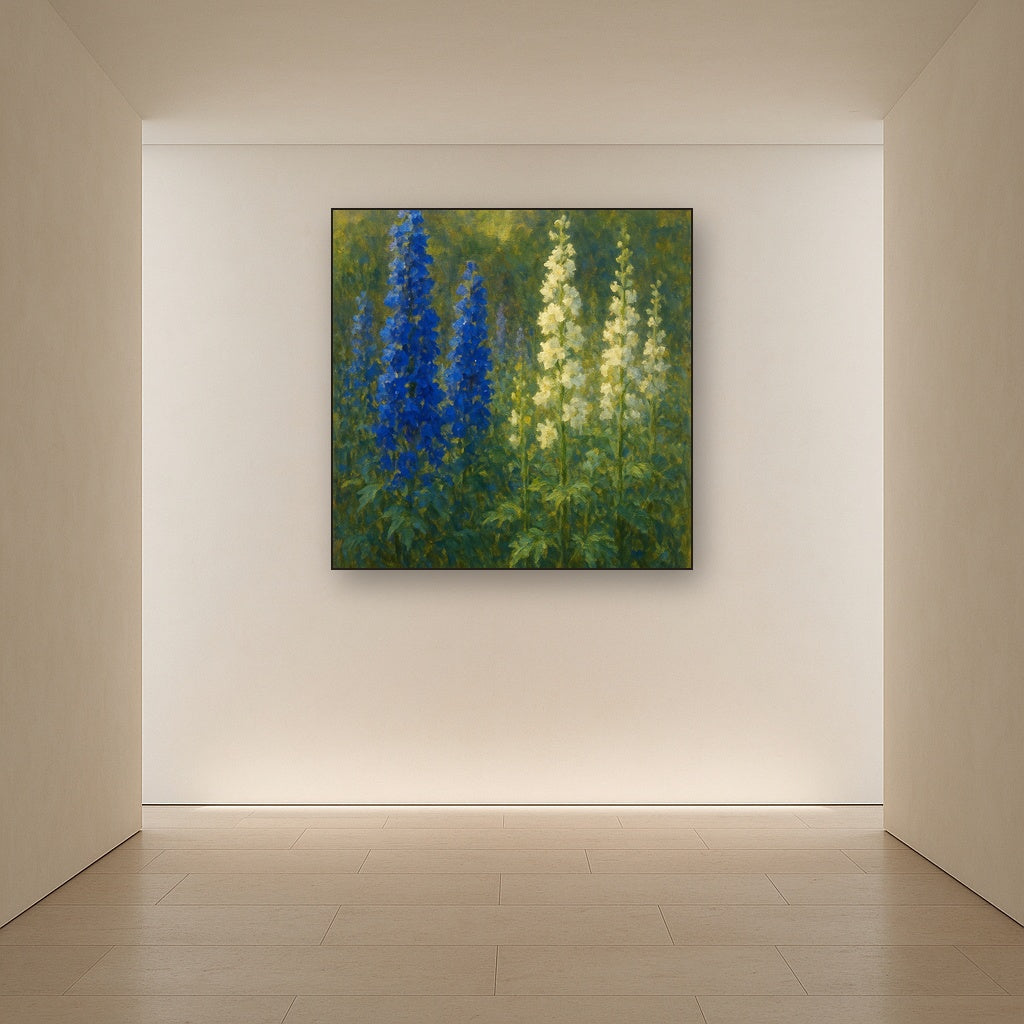 Wild Blue Delphiniums & White Larkspur Garden No. 12 Fine Art Oil Painting - View 5