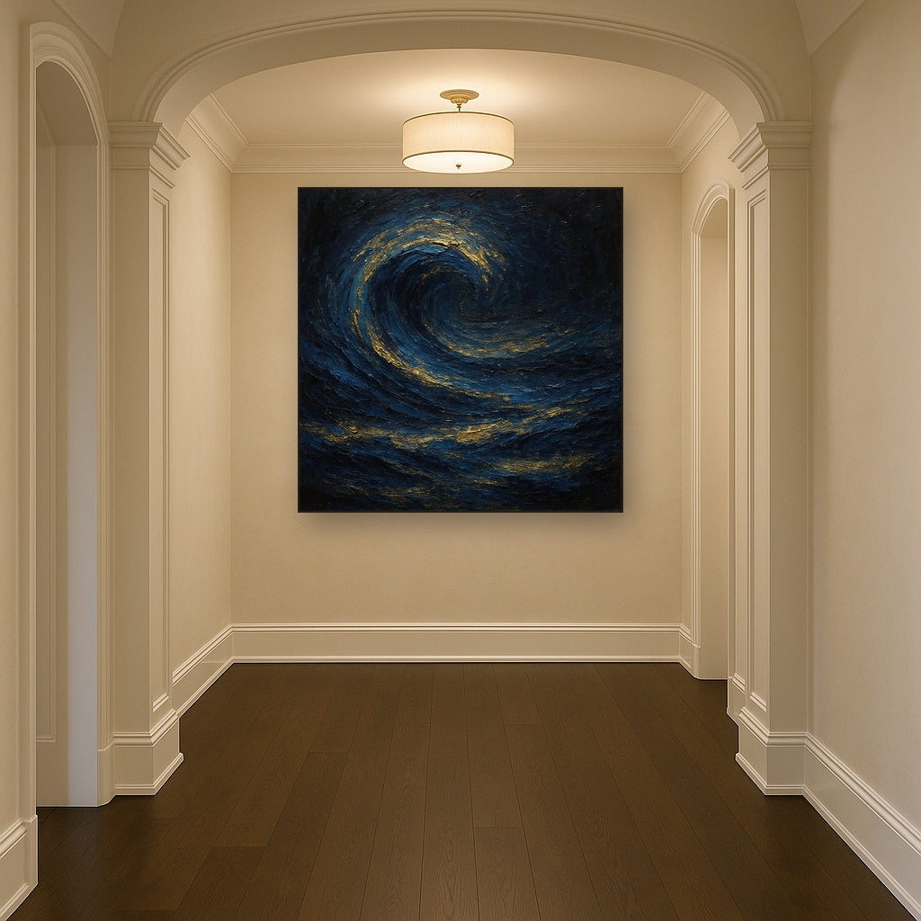 Imperial Sapphire & Midnight Wave No. 4 Oil Painting - Styled in Entryway Hallway
