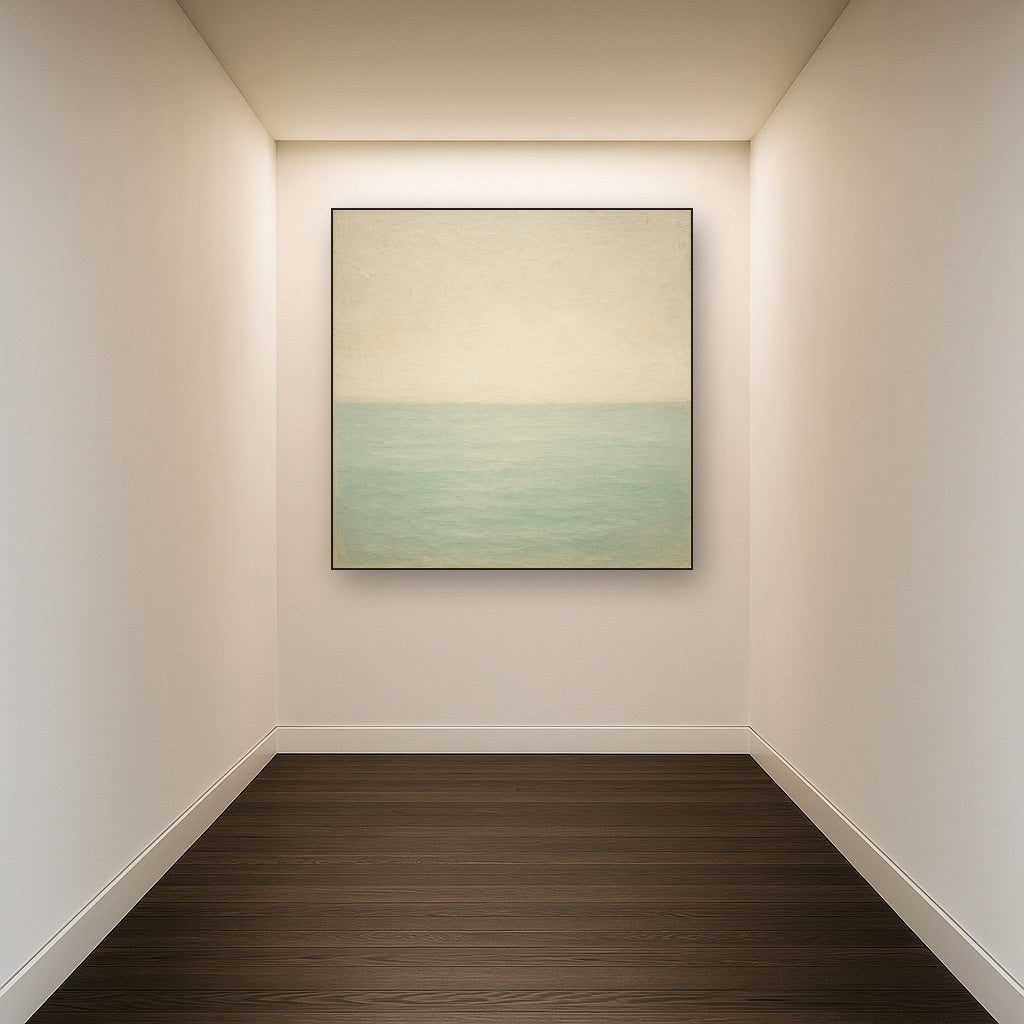 Atmospheric Coastal Horizon Oil Painting - Styled in Entryway Hallway