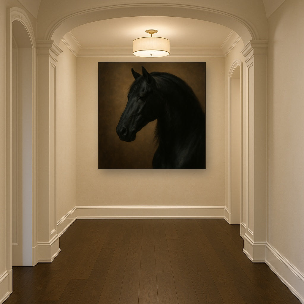 Dark Stallion Portrait in Classical Sfumato No. 4 Oil Painting - View 5