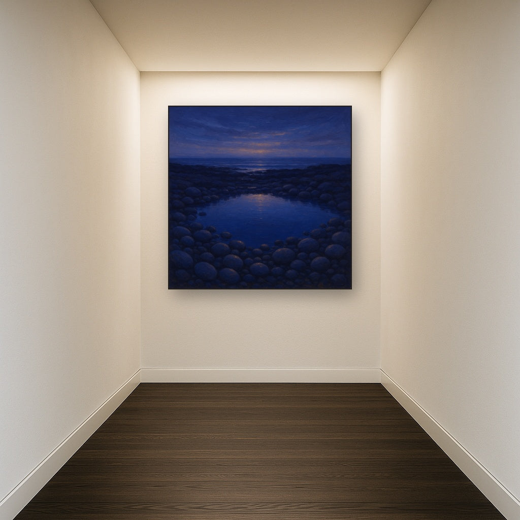 Quiet Tidal Pool in Indigo Oil Painting - View 5