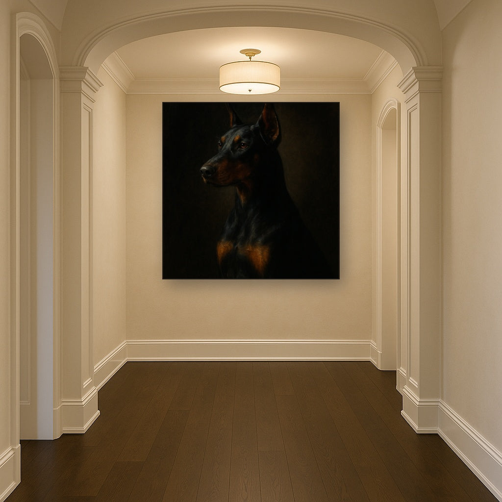 Alert Doberman Pinscher in Shadow & Light Fine Art Oil Painting - View 5