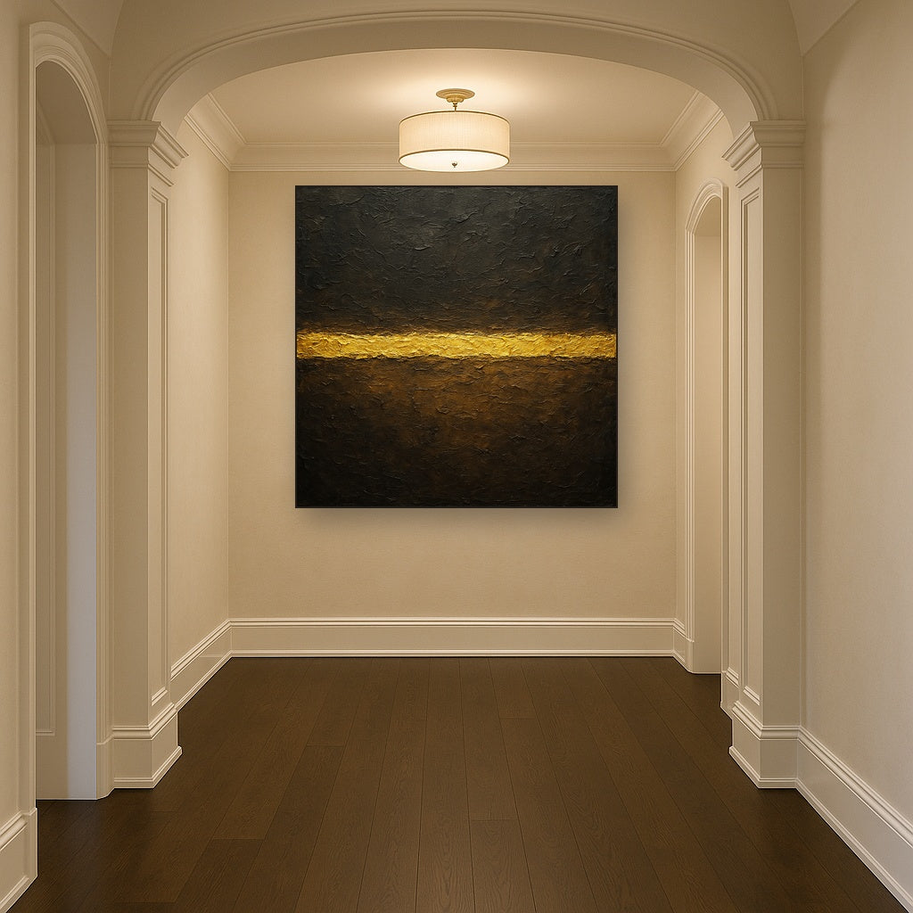 Gilded Horizon in Charcoal & Gold Leaf Oil Painting - View 5