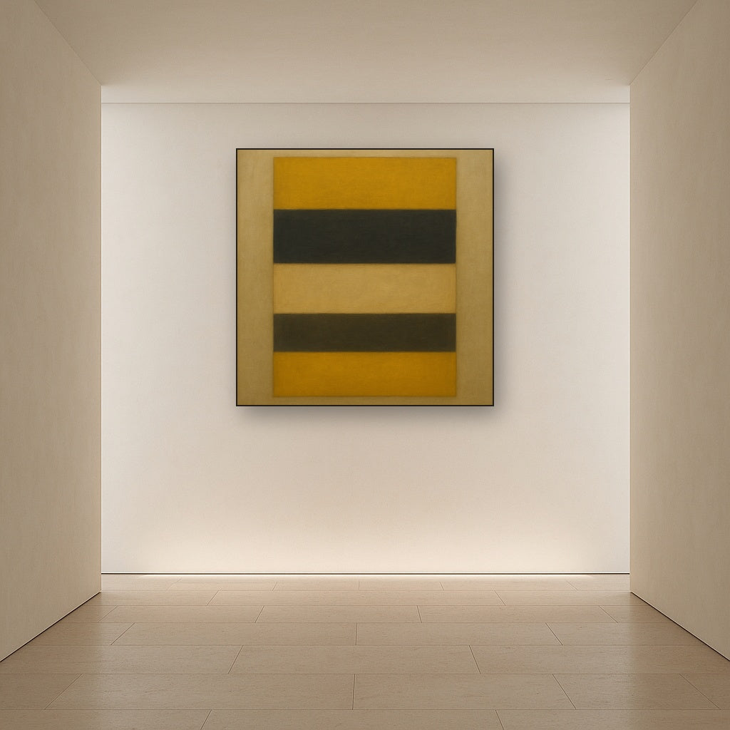 Stacked Horizon Blocks in Mustard & Charcoal No. 2 Oil Painting - View 5