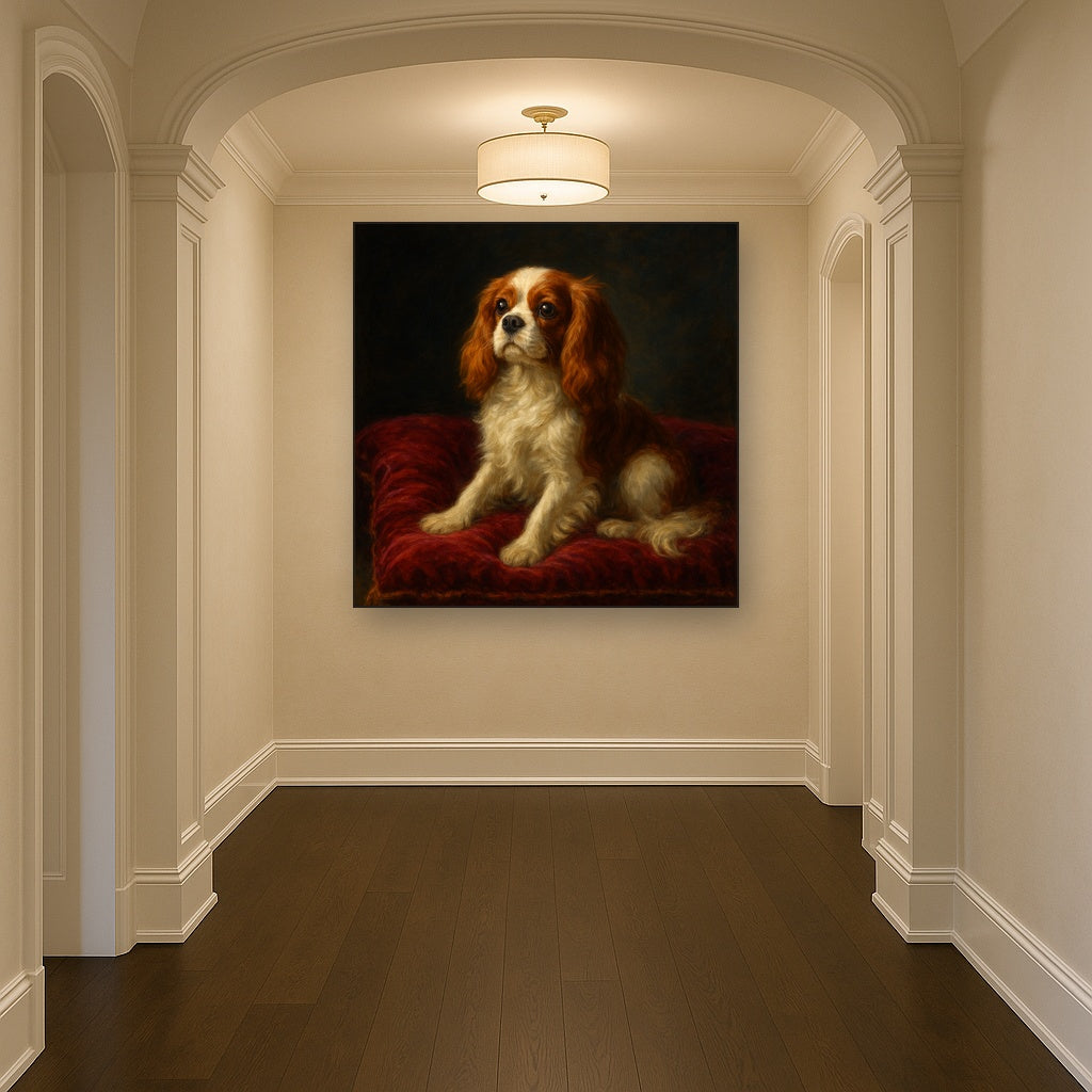 Cavalier King Charles Spaniel on Velvet Cushion No. 14 Fine Art Oil Painting - View 5