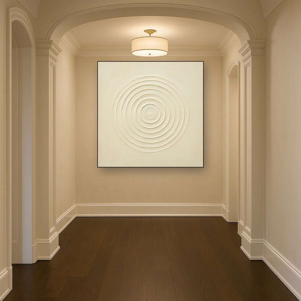Concentric Zen Circles in Ivory No. 8 - Modern Fine Art Oil Painting - View 5
