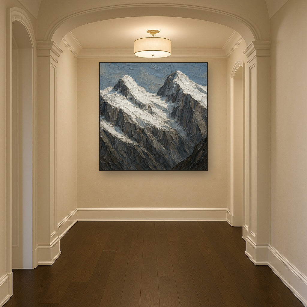 Glacial Ridge Heavy Impasto Oil Painting - Styled in Entryway Hallway