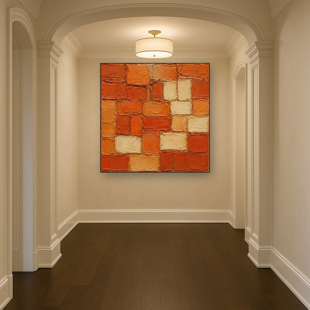 Terracotta Mosaic Heavy Impasto Oil Painting - Styled in Entryway Hallway