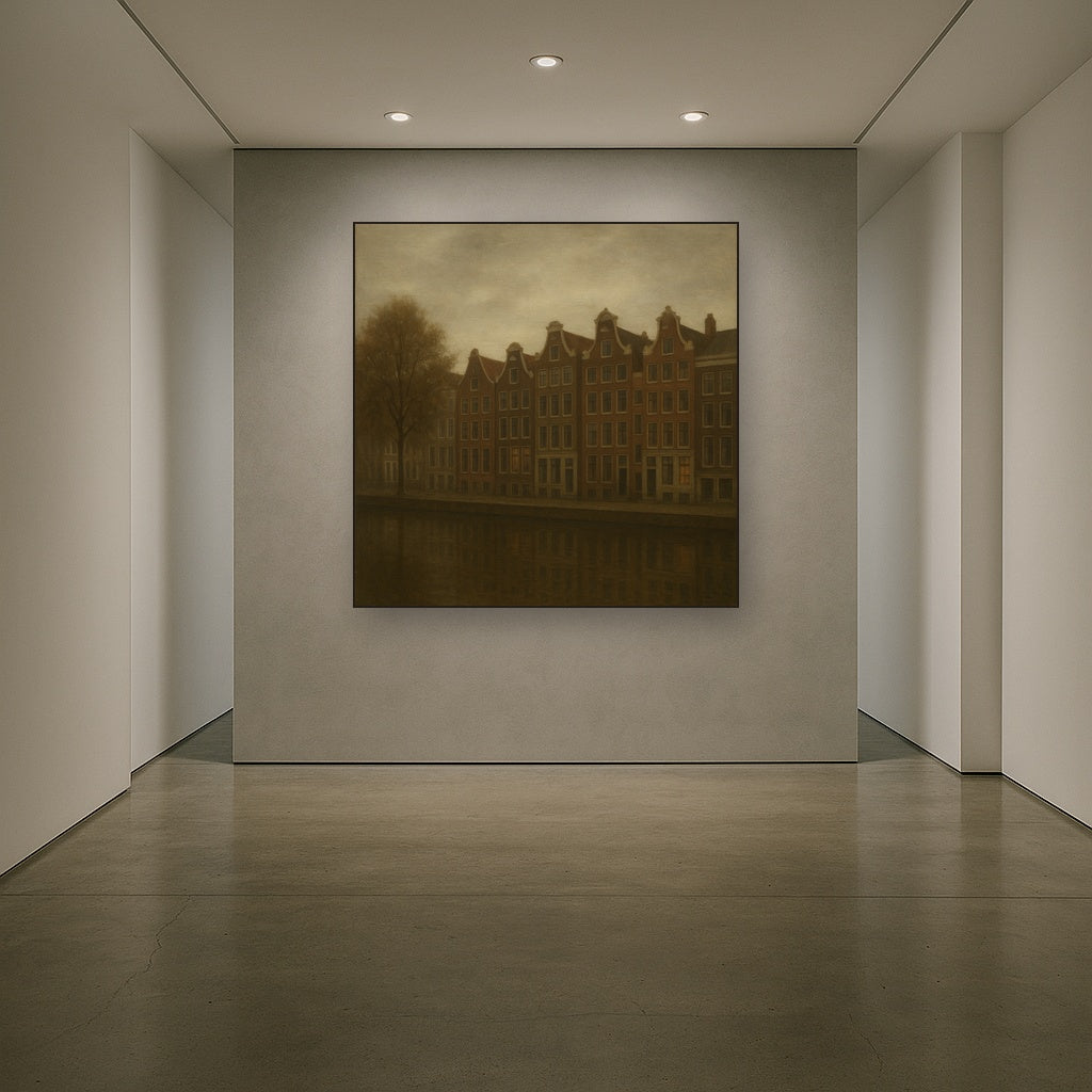 Amsterdam Canal Houses Under Overcast Sky No. 21 Oil Painting - View 5