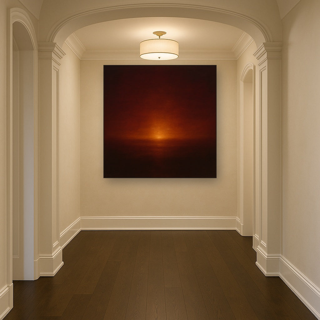Deep Garnet & Amber Candlelight Horizon No. 17 Oil Painting - View 5