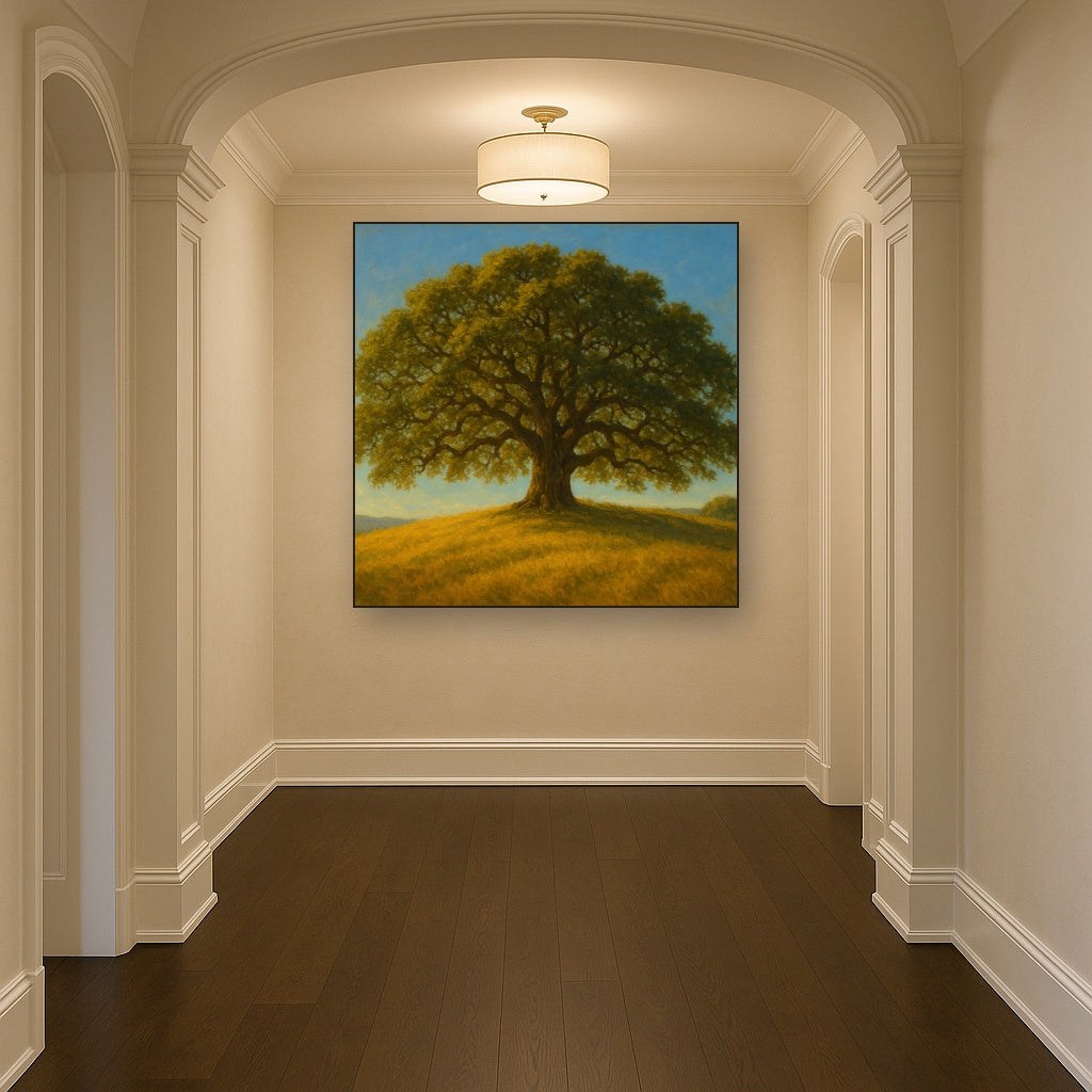 Old Oak Tree on Sunlit Meadow Ridge No. 5 Fine Art Oil Painting - View 5
