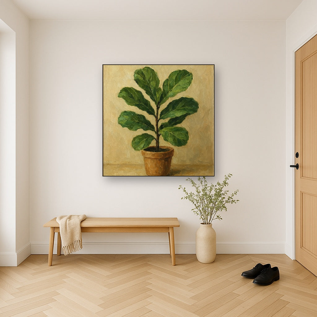 Minimalist Fiddle Leaf Fig Oil Painting - View 5