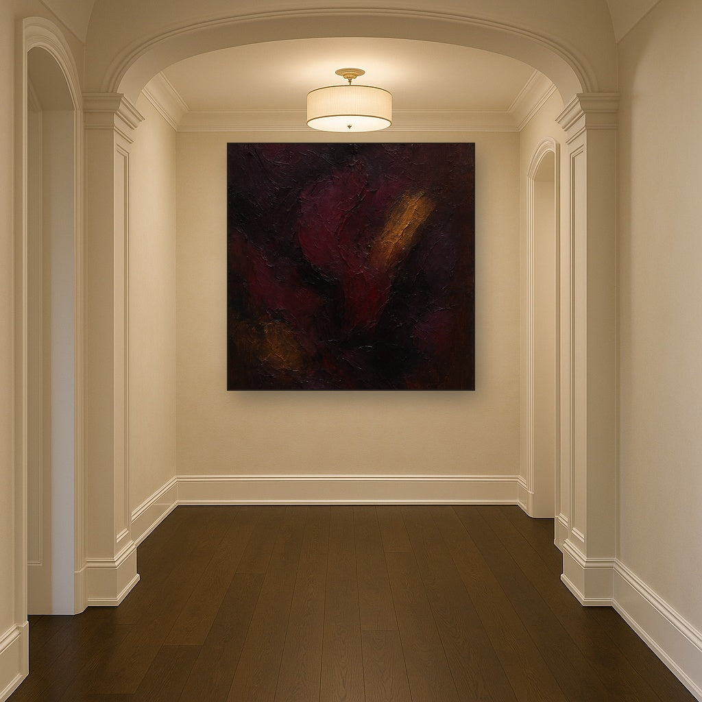 Rich Burgundy Plum & Velvet Amber No. 4 Oil Painting - Styled in Entryway Hallway