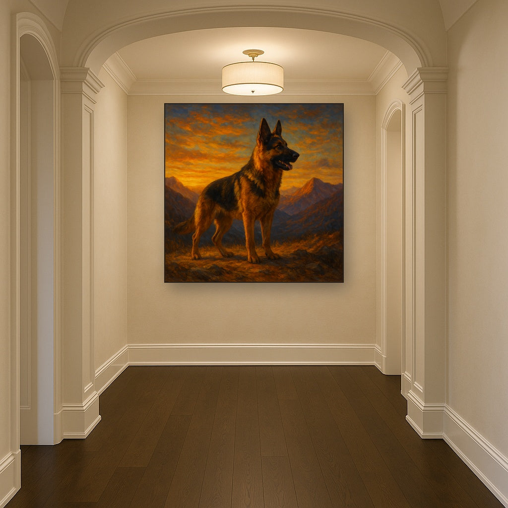German Shepherd Standing in Alpine Sunset No. 9 Fine Art Oil Painting - View 5