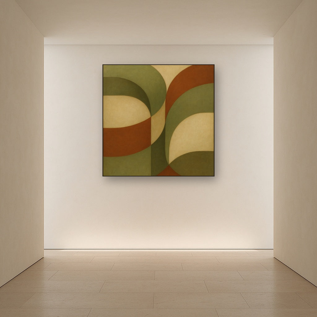 Intersecting Curved Forms in Olive & Rust No. 19 Oil Painting - View 5