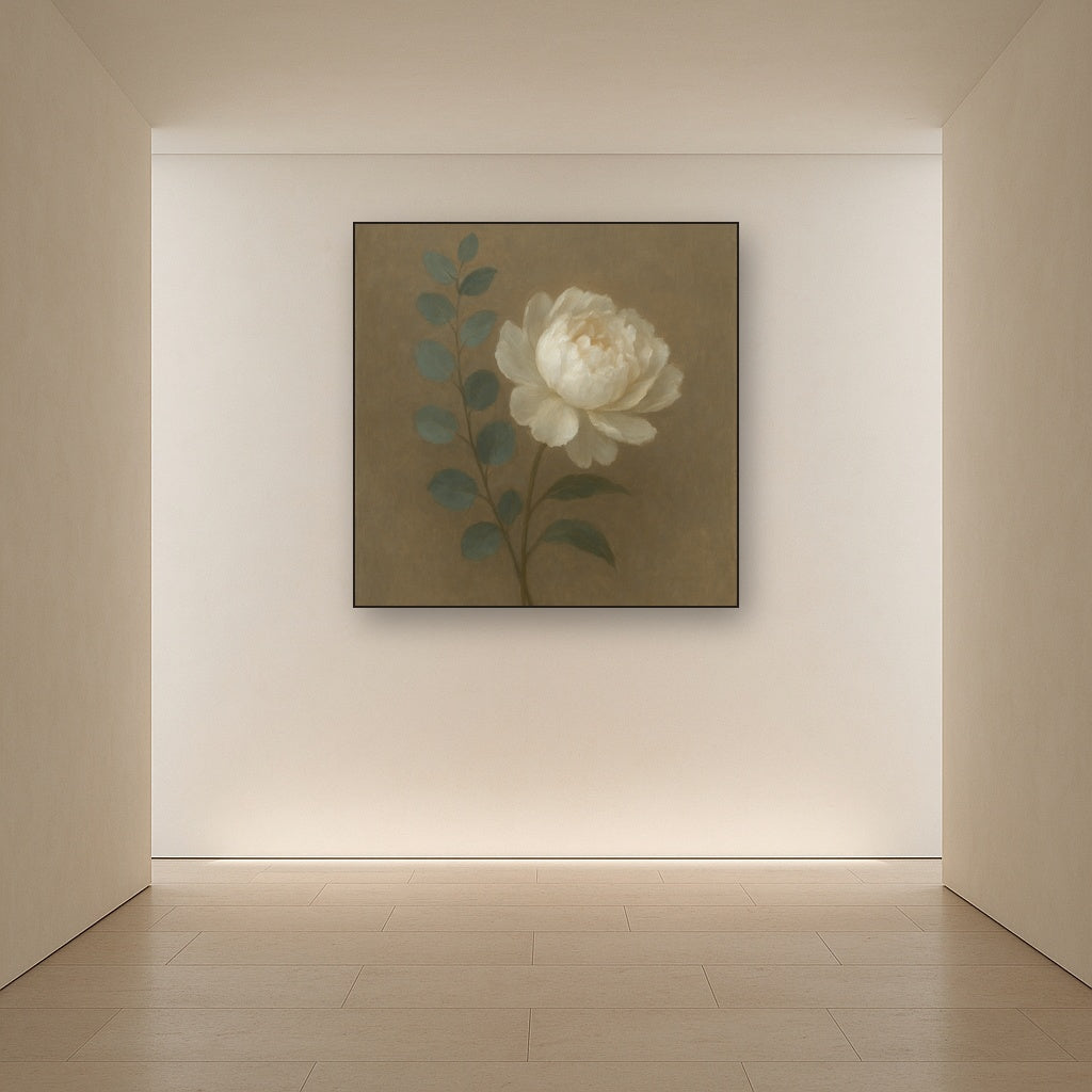 Eucalyptus & White Peony Minimalist Flora No. 10 Fine Art Oil Painting - View 5