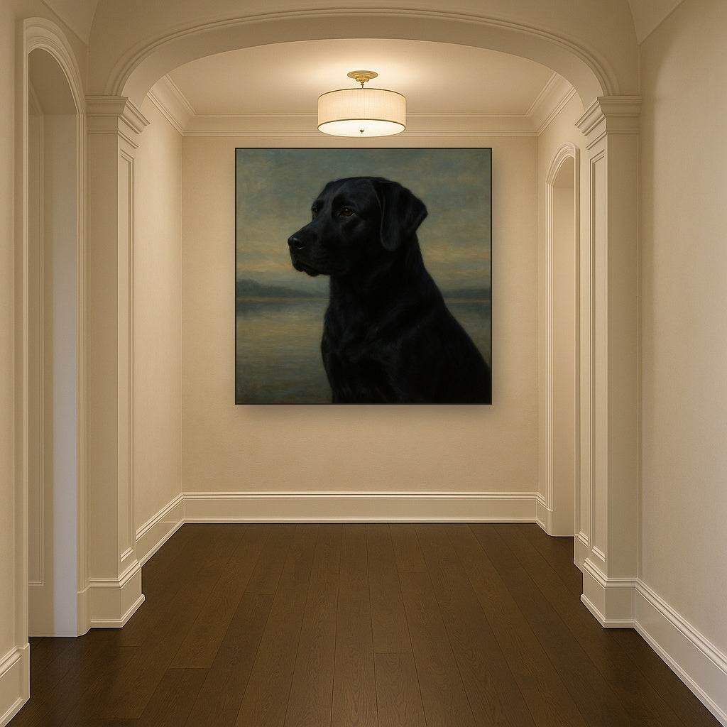 Black Labrador Retriever by Misty Lake Horizon No. 14 Fine Art Oil Painting - View 5