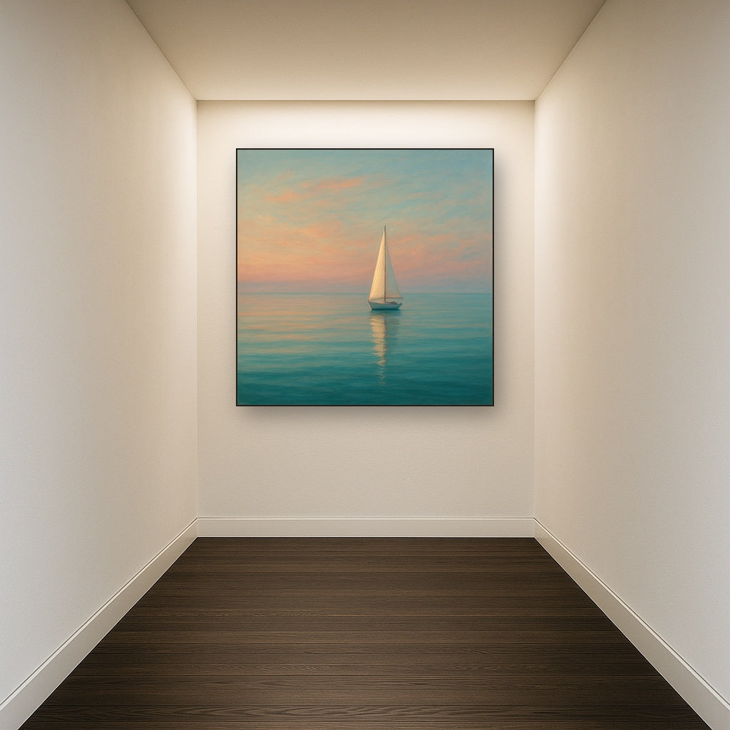 Solitary Sailboat on Vast Glass Horizon No. 9 Fine Art Oil Painting - View 5