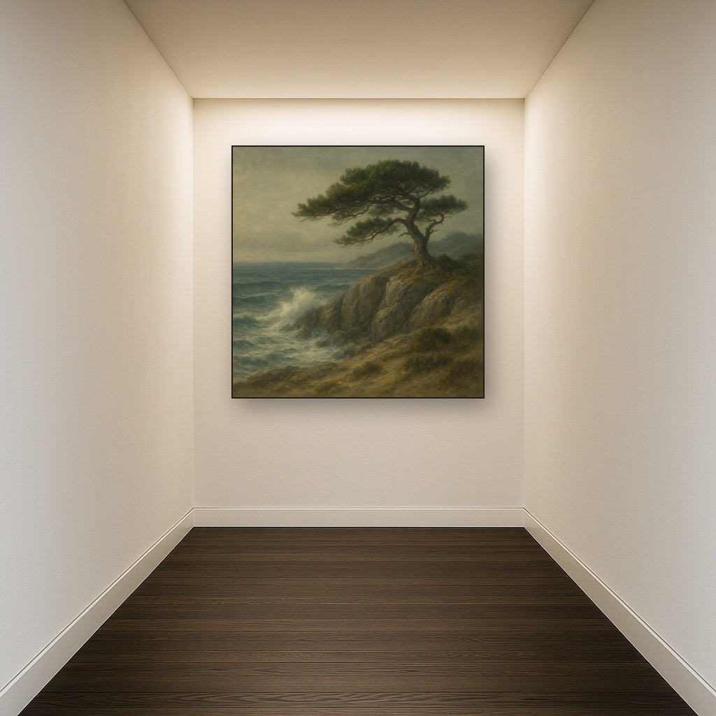 Wild Coastal Pine on Stormy Granite Cliff No. 12 Oil Painting - View 5