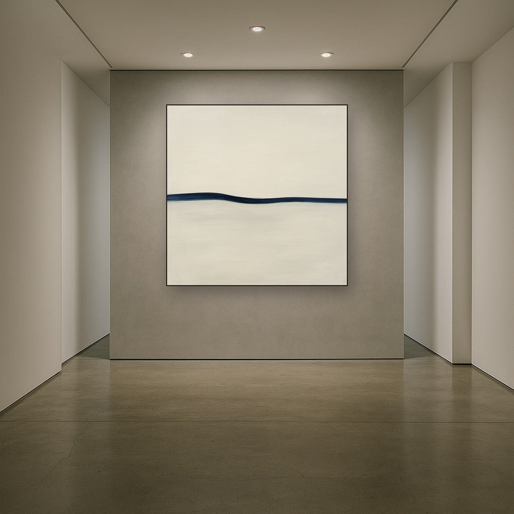 Minimalist Continuous Line Horizon in Deep Indigo Fine Art Oil Painting - View 5