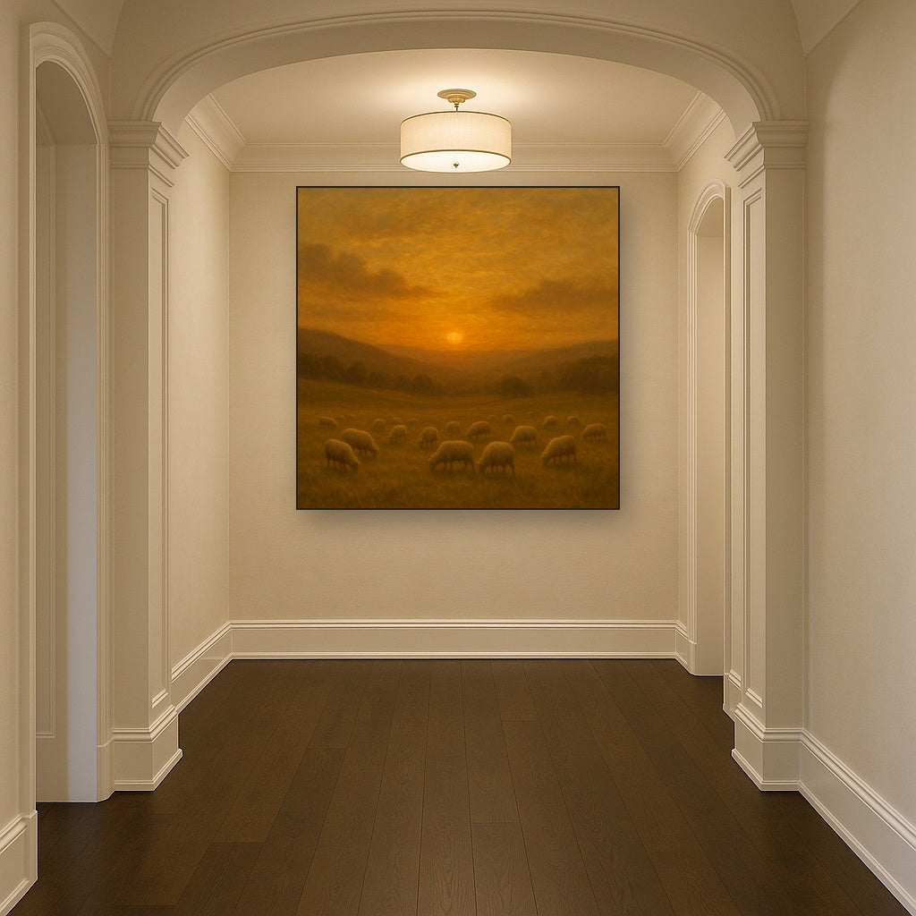 Sunset Grazing Flock in Golden Valley No. 2 Oil Painting - View 5